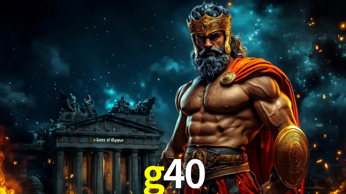 O poderoso Zeus do jogo de slot Gates of Olympus em frente ao seu templo, pronto para lançar multiplicadores divinos e prêmios épicos no cassino online g40.