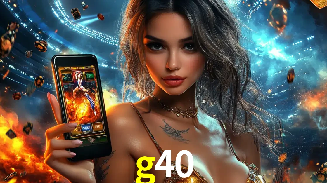 Mulher segurando um celular com um jogo de slot em destaque, tendo como fundo um estádio vibrante, simbolizando a emoção de jogar no cassino móvel g40.